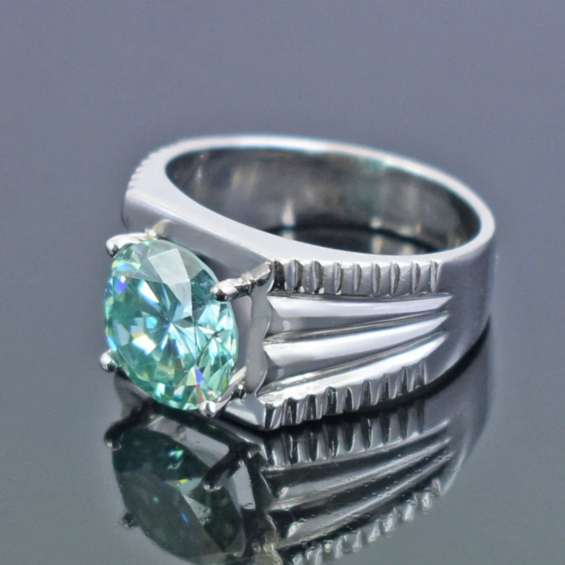 3.15 Ct AAA Certified Round Blue Diamond Solitaire Men's Ring. Ideal Gift for Anniversary, Birthday