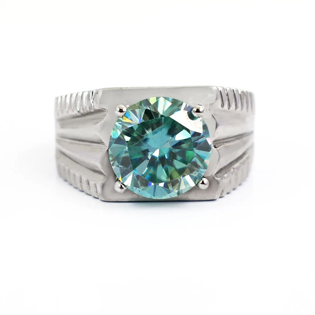 3.15 Ct AAA Certified Round Blue Diamond Solitaire Men's Ring. Ideal Gift for Anniversary, Birthday