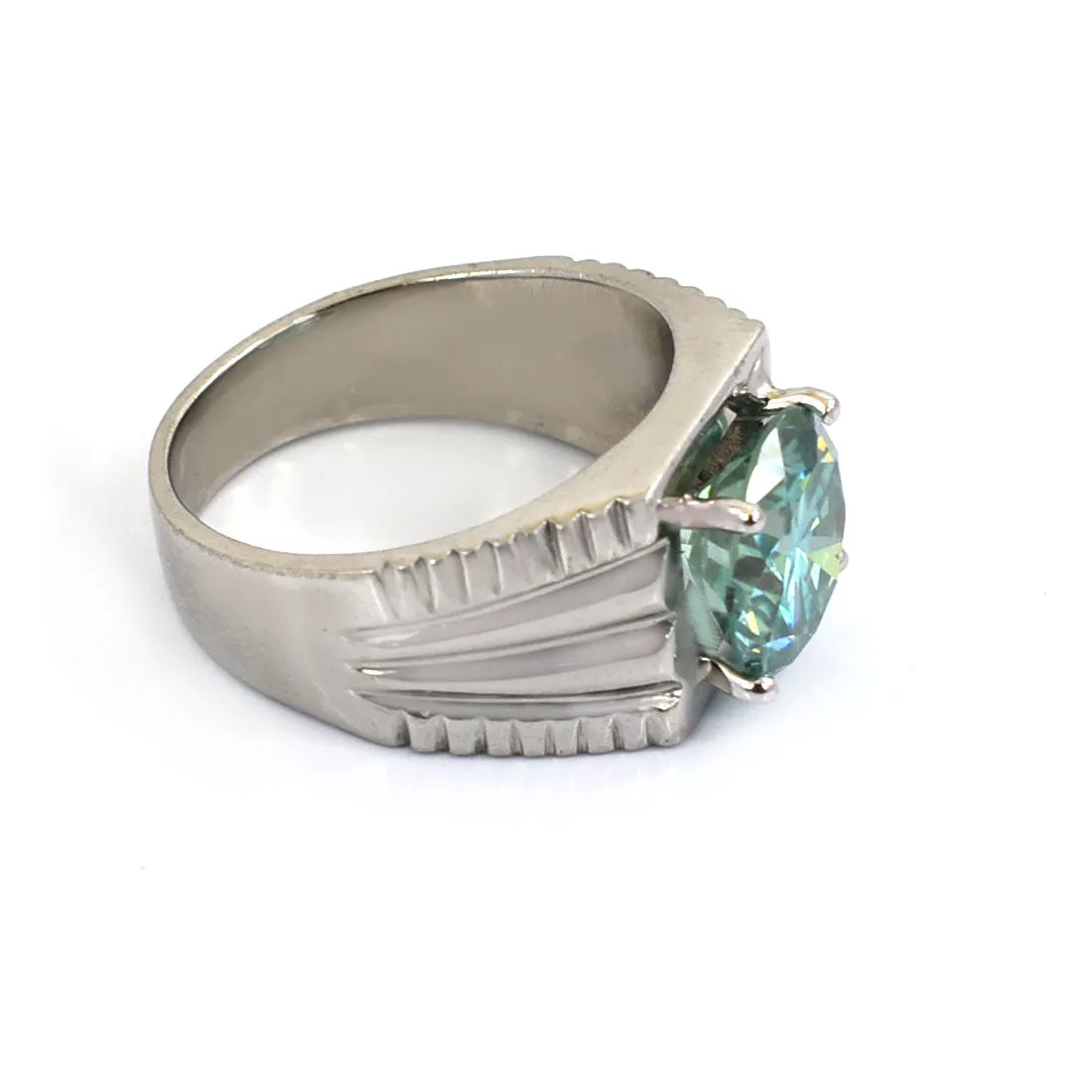 3.15 Ct AAA Certified Round Blue Diamond Solitaire Men's Ring. Ideal Gift for Anniversary, Birthday