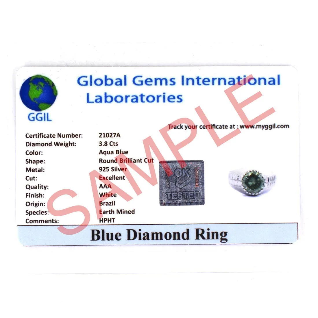 3.50 Ct AAA Certified Blue Diamond Solitaire Men's Ring, Stunning Design with Great Shine.