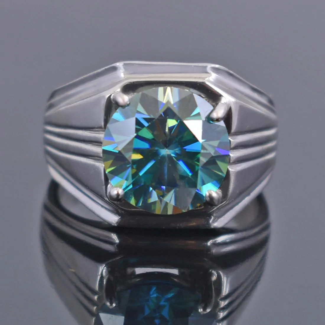 3.50 Ct AAA Certified Blue Diamond Solitaire Men's Ring, Stunning Design with Great Shine.