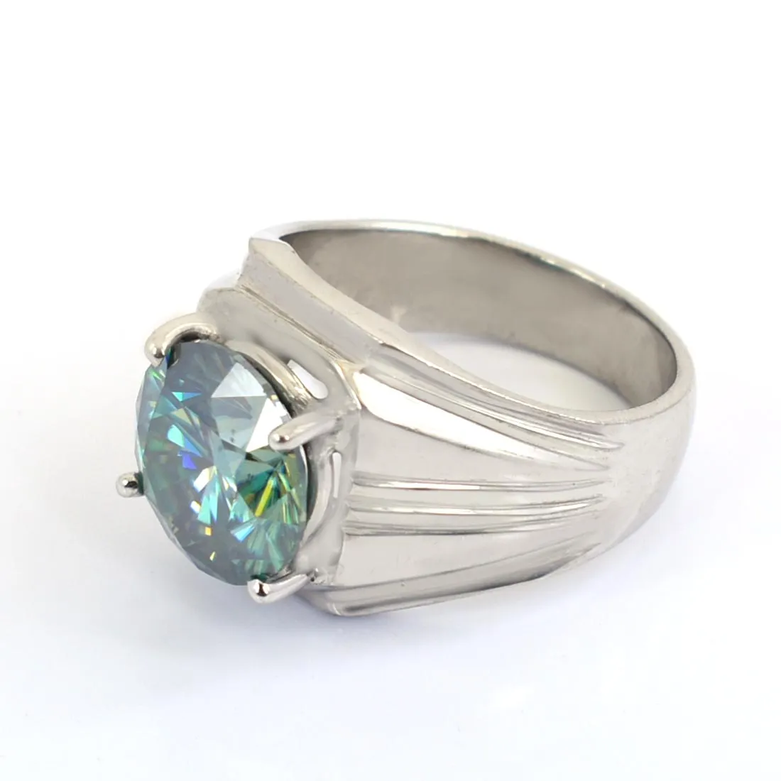 3.50 Ct AAA Certified Blue Diamond Solitaire Men's Ring, Stunning Design with Great Shine.