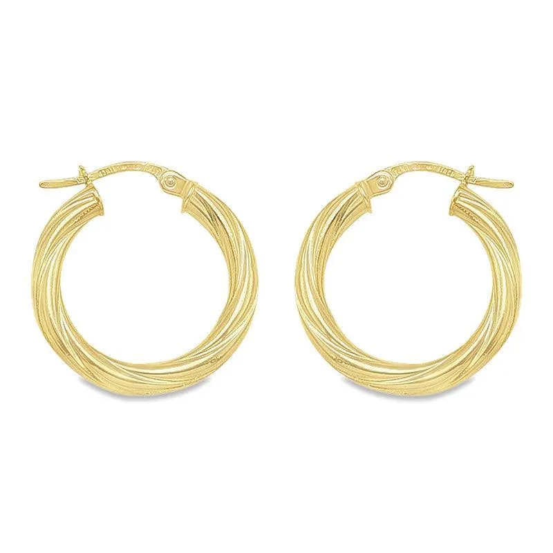 3mm Twisted Tube Hoop Earrings in 10K, 14K Yellow Gold