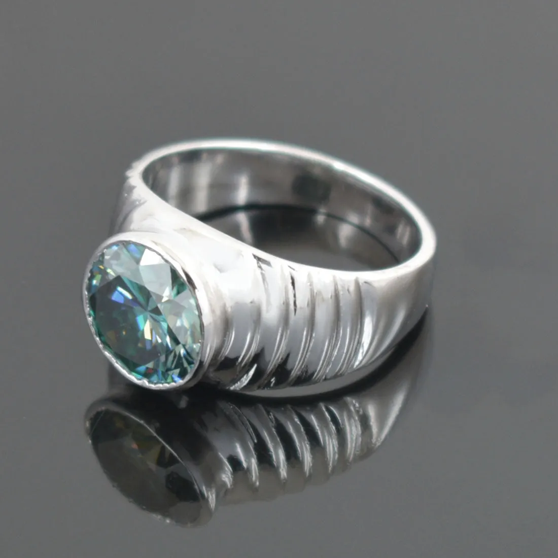 4.15 Ct AAA Certified Stunning Blue Diamond Solitaire Ring in Bezel Setting. Excellent Cut & Great Brilliance