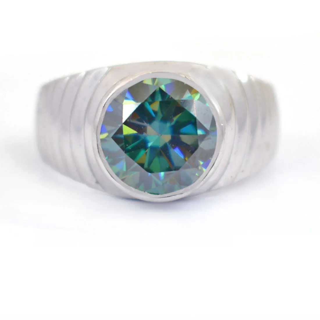 4.15 Ct AAA Certified Stunning Blue Diamond Solitaire Ring in Bezel Setting. Excellent Cut & Great Brilliance