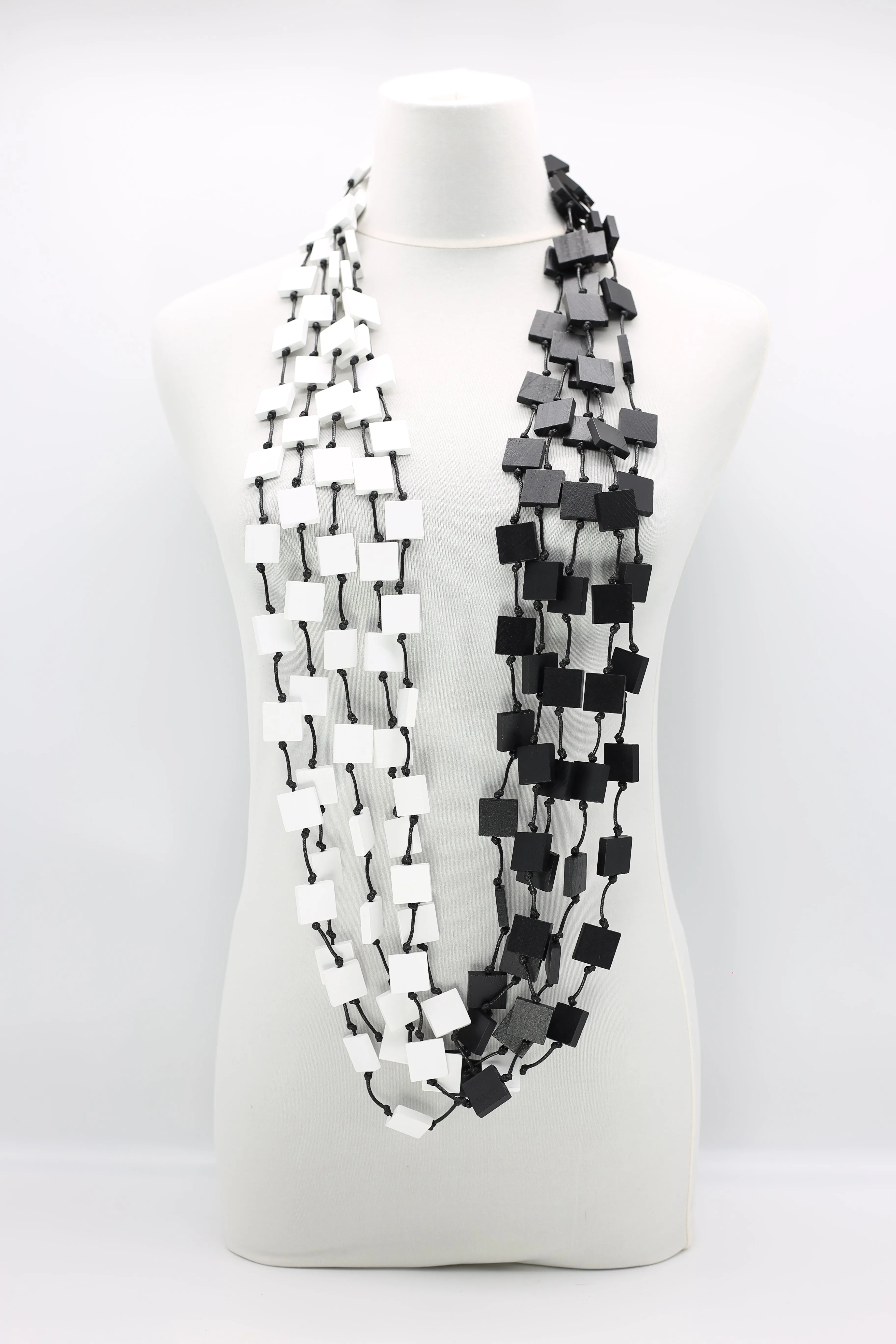 5 STRAND 3X3 RECYCLED WOOD SQUARES NECKLACE - DUO