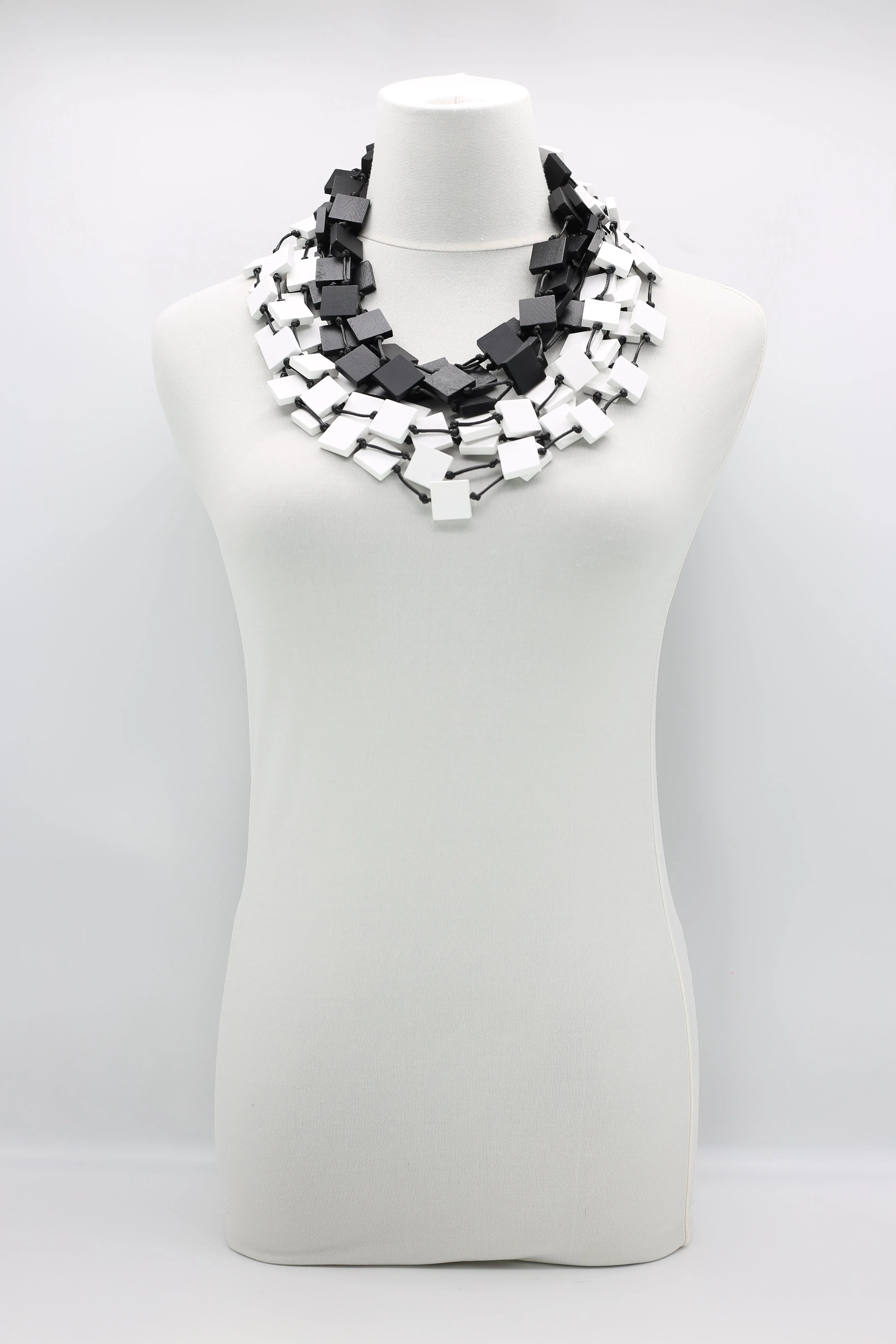 5 STRAND 3X3 RECYCLED WOOD SQUARES NECKLACE - DUO
