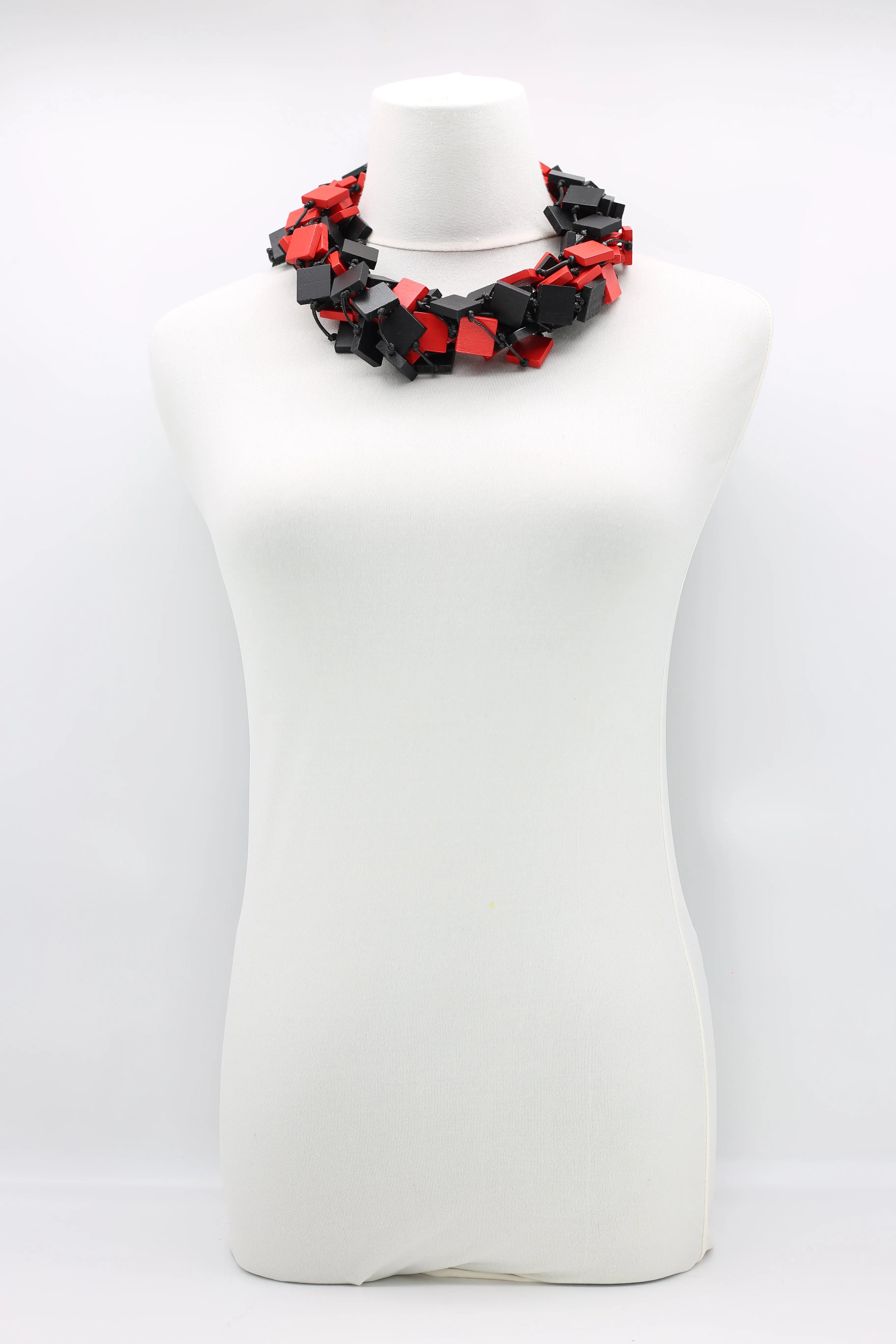 5 STRAND 3X3 RECYCLED WOOD SQUARES NECKLACE - DUO