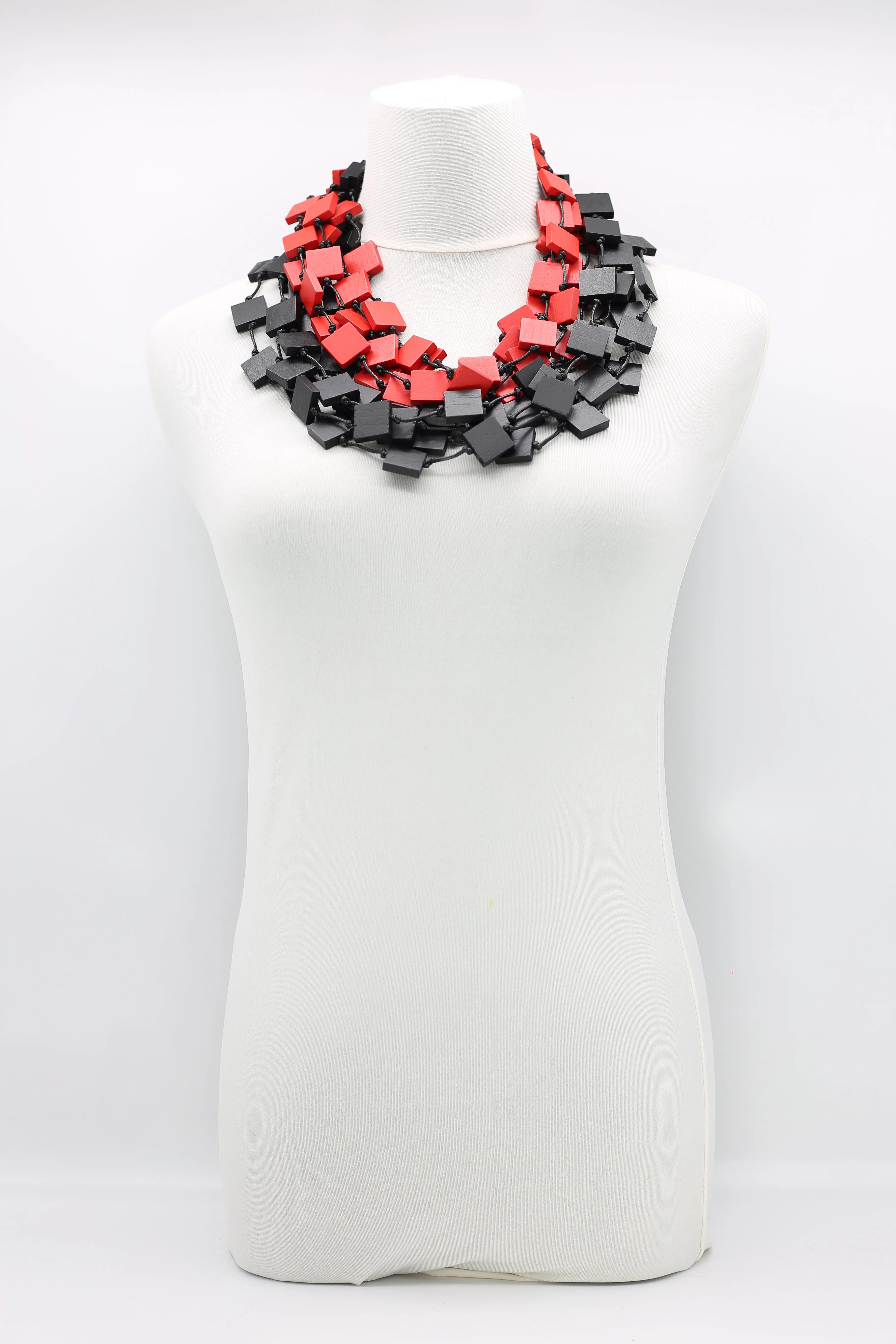 5 STRAND 3X3 RECYCLED WOOD SQUARES NECKLACE - DUO
