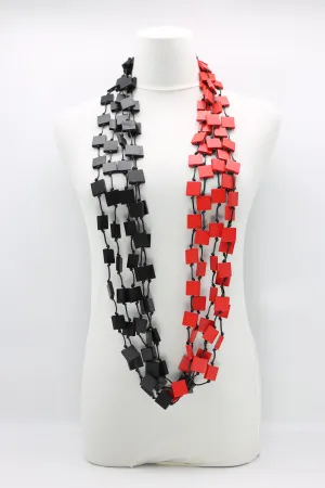 5 STRAND 3X3 RECYCLED WOOD SQUARES NECKLACE - DUO