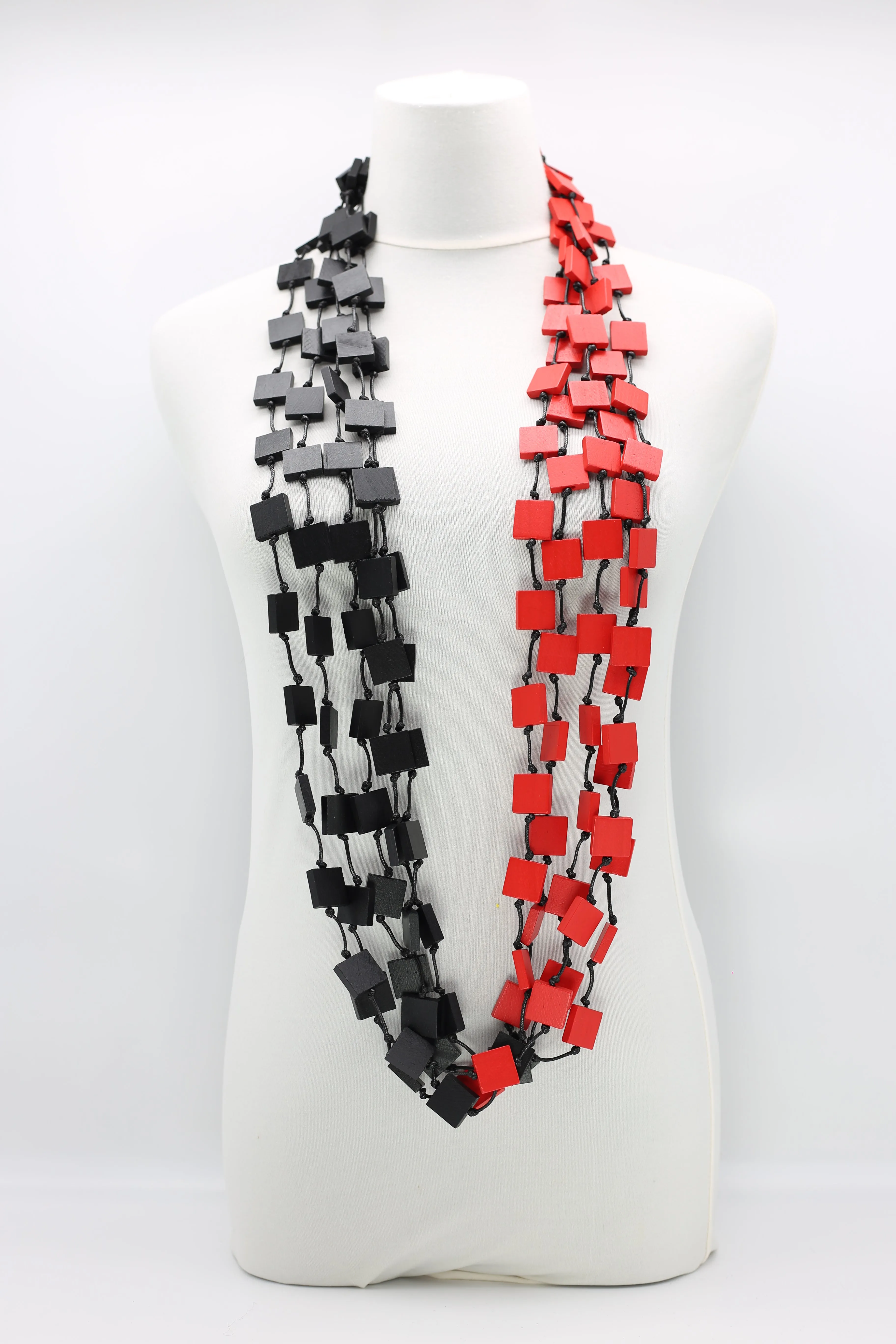 5 STRAND 3X3 RECYCLED WOOD SQUARES NECKLACE - DUO
