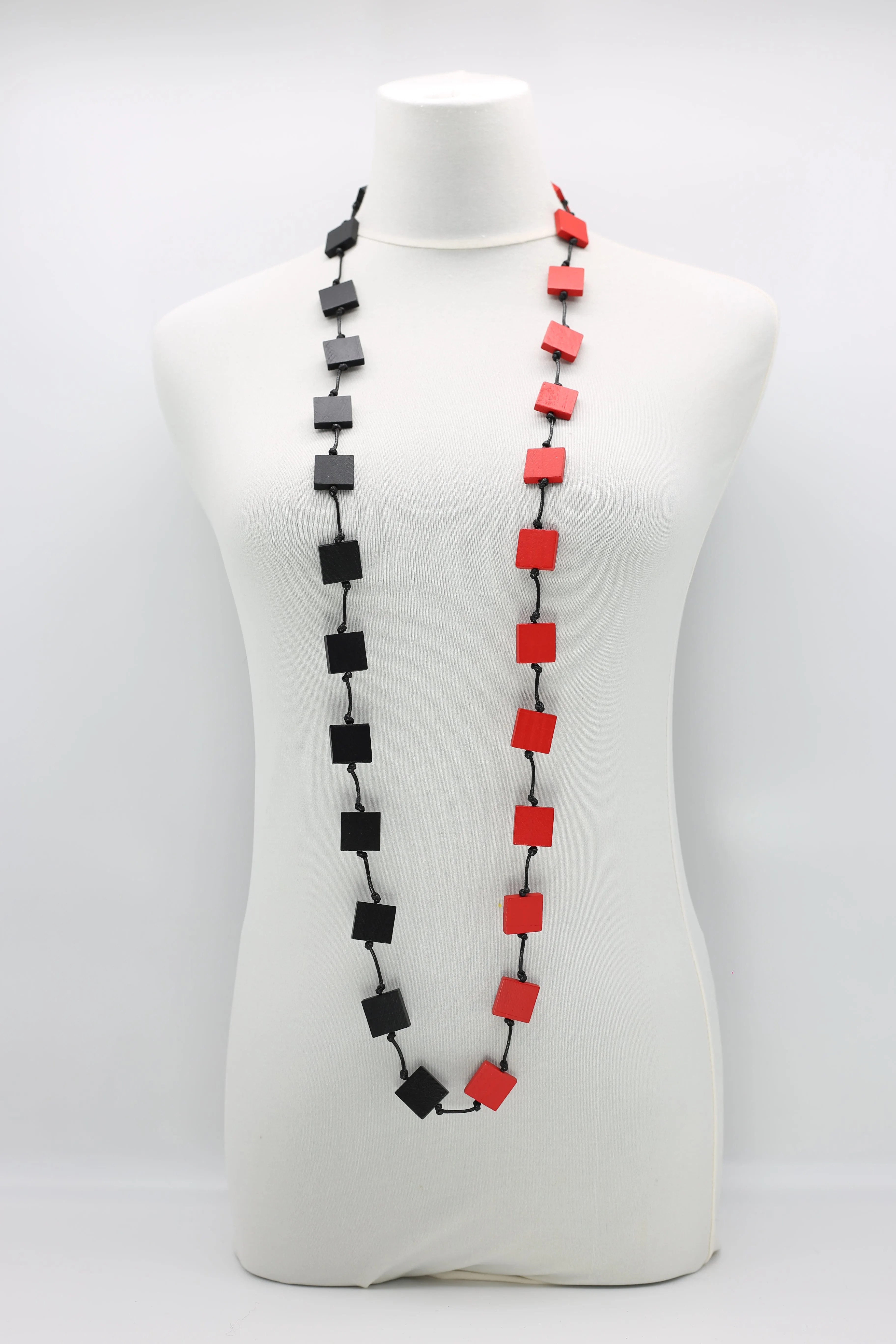 5 STRAND 3X3 RECYCLED WOOD SQUARES NECKLACE - DUO