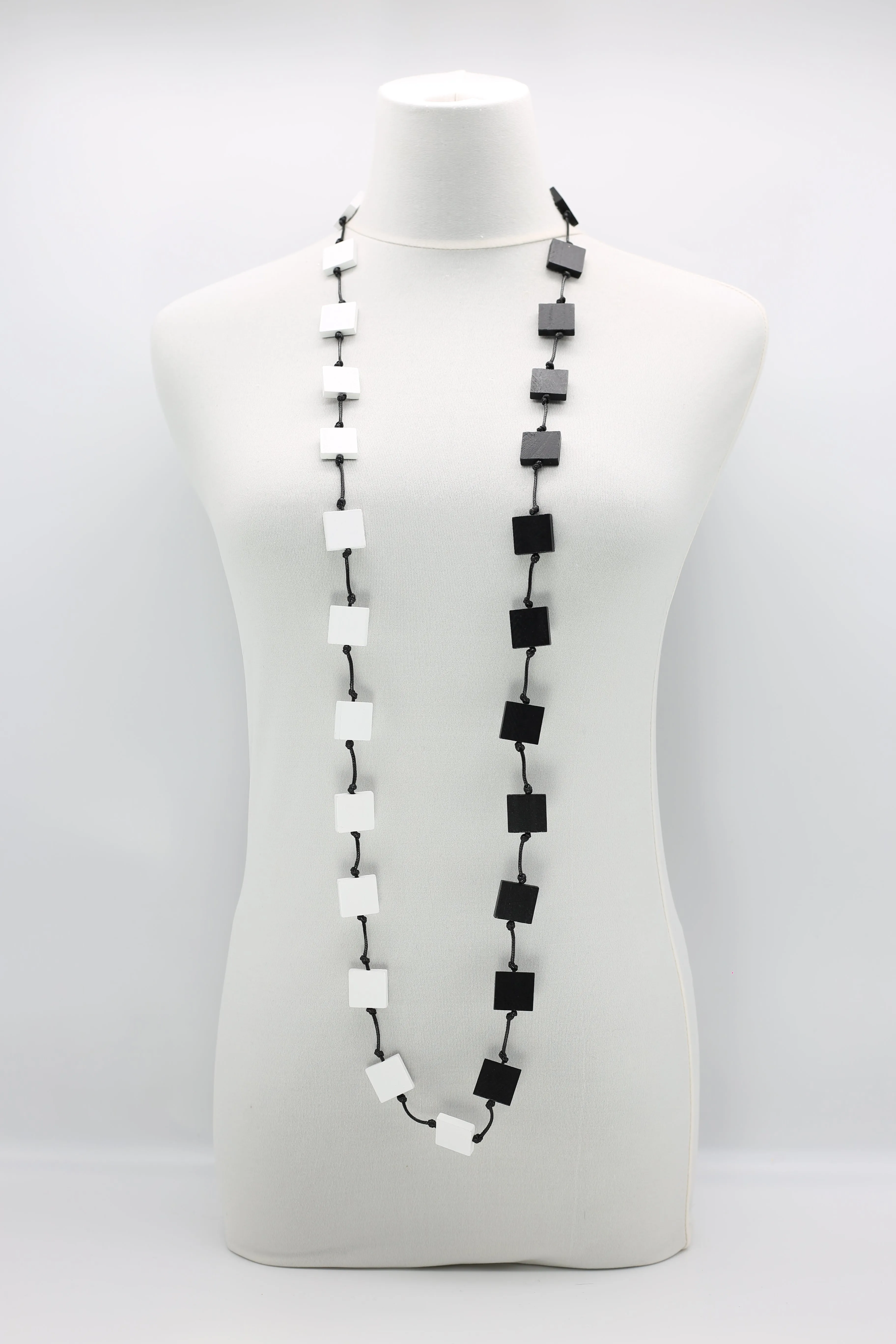 5 STRAND 3X3 RECYCLED WOOD SQUARES NECKLACE - DUO