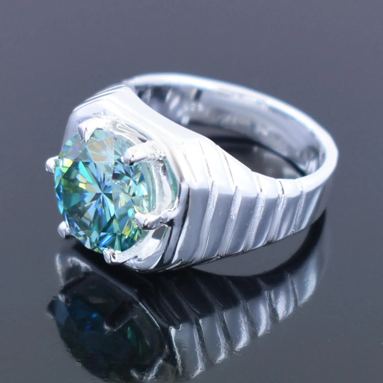 5.25 Carat Blue Diamond Solitaire Ring in 925 Silver, Excellent Cut & Great Luster! Certified Diamond, Gift For Wedding/Birthday