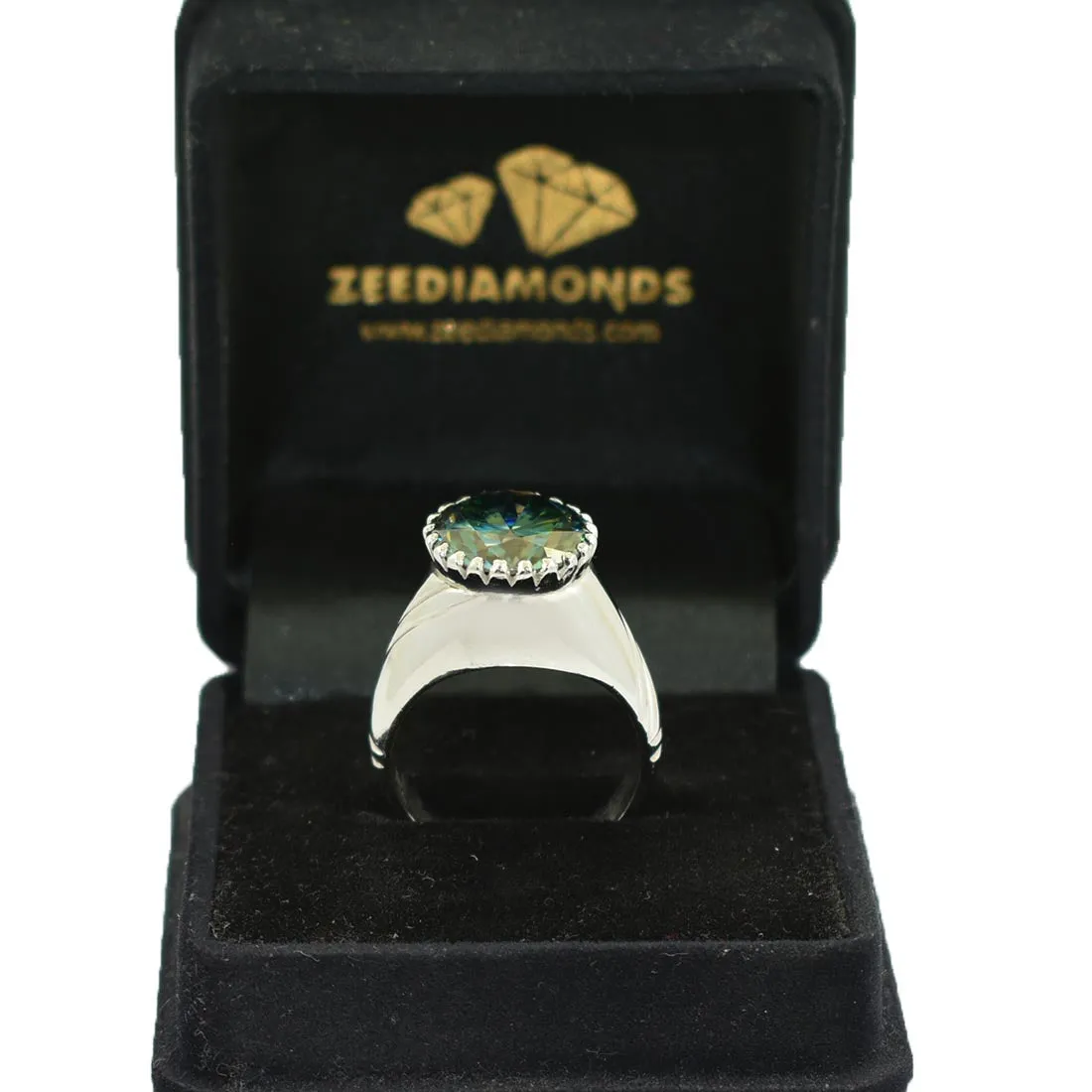 5.30 Ct AAA Certified Round Brilliant Cut Blue Diamond Solitaire Men's Ring, Heavy Design with Great Shine