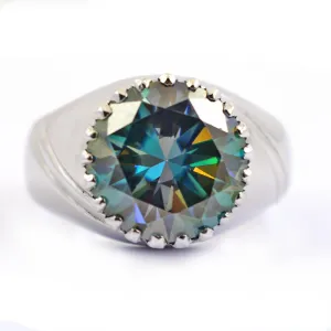 5.30 Ct AAA Certified Round Brilliant Cut Blue Diamond Solitaire Men's Ring, Heavy Design with Great Shine