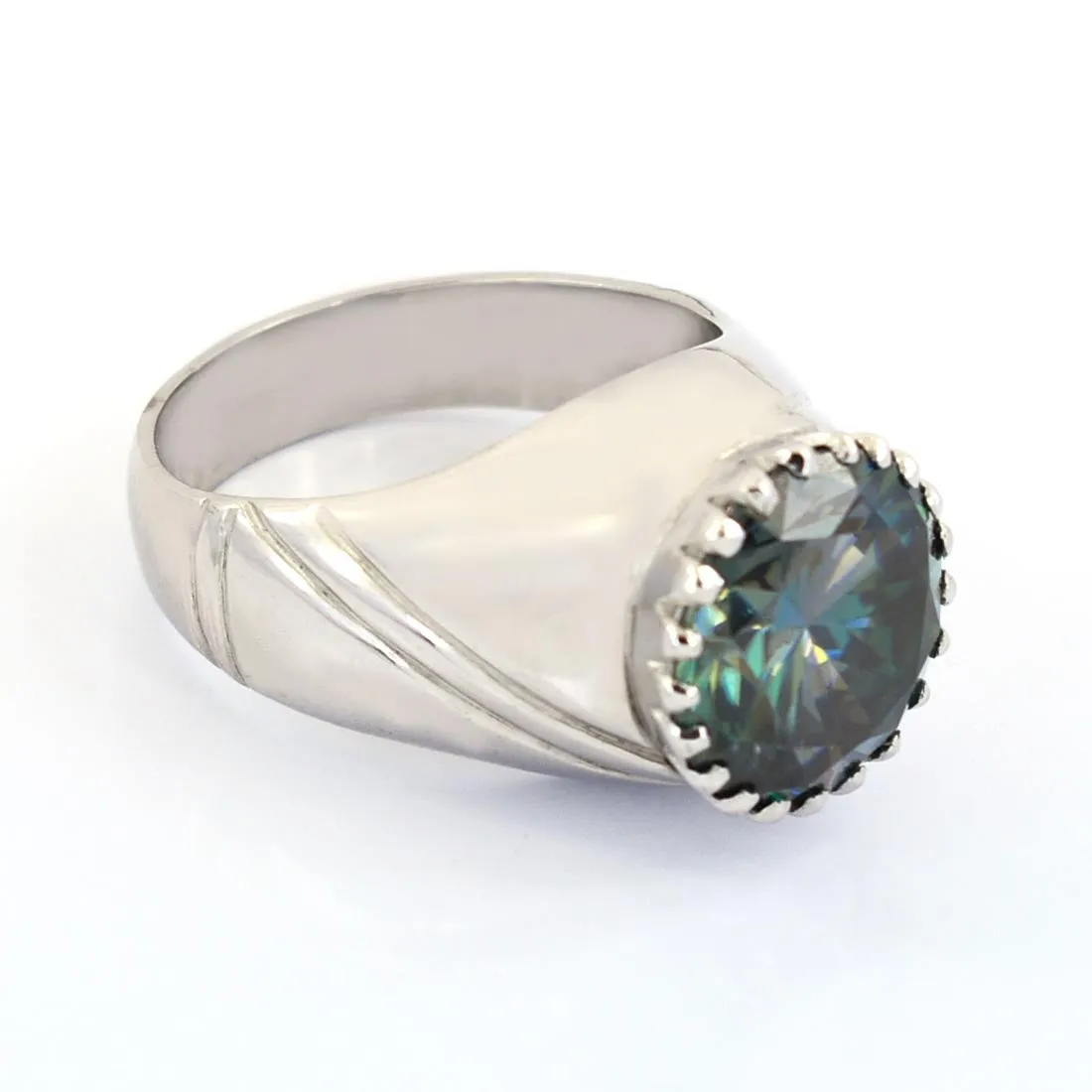 5.30 Ct AAA Certified Round Brilliant Cut Blue Diamond Solitaire Men's Ring, Heavy Design with Great Shine