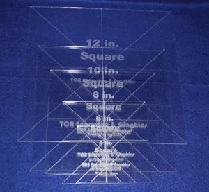 6 Pc Square Set 2,4,6,8,10,12- 1/8" Clear Acrylic - Quilting Templates- No seam