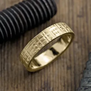 6mm, Comfort Fit, 14k Yellow Gold Mens Wedding Band, Textured Matte