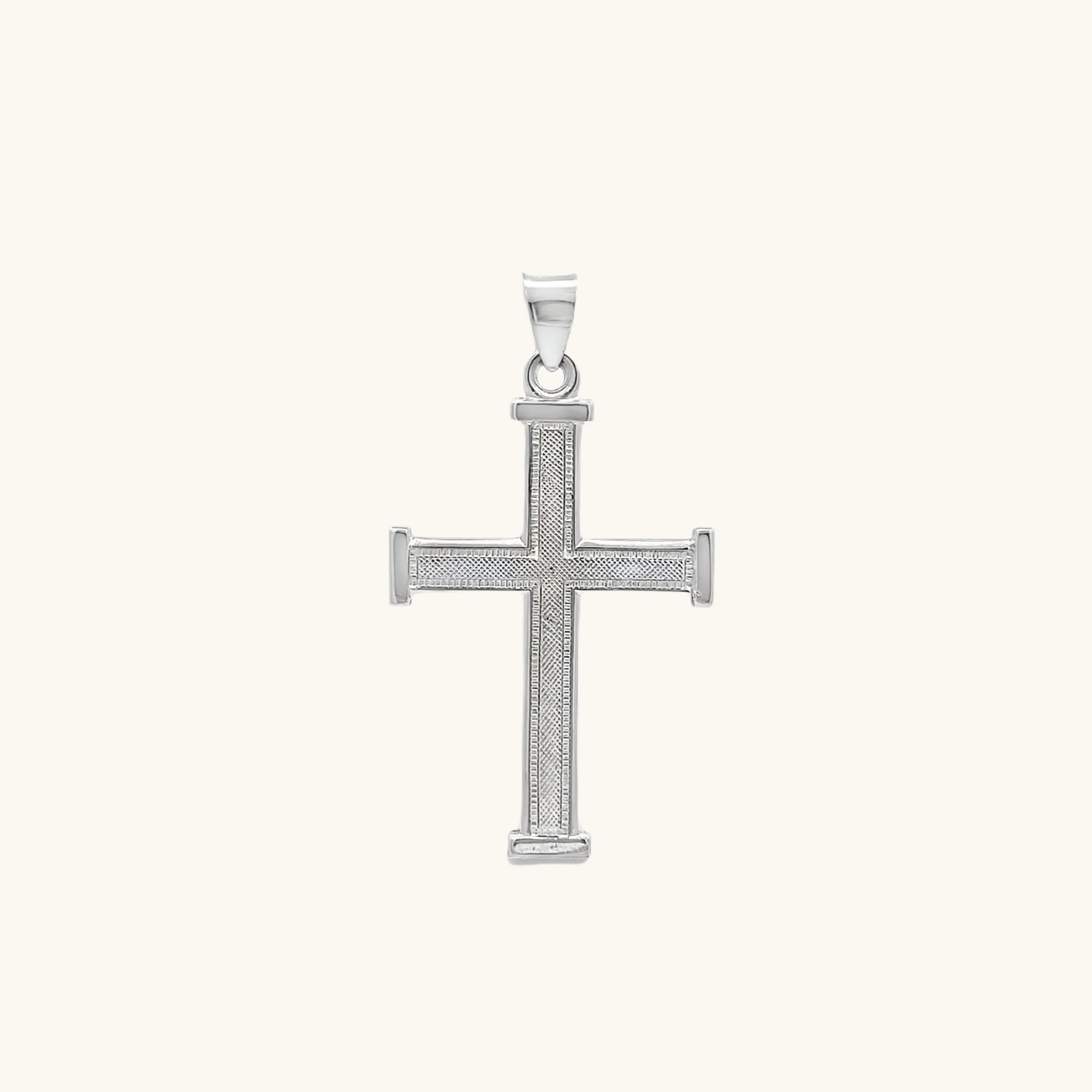 925 STERLING SILVER TEXTURED SQUARED EDGE CROSS PENDANT