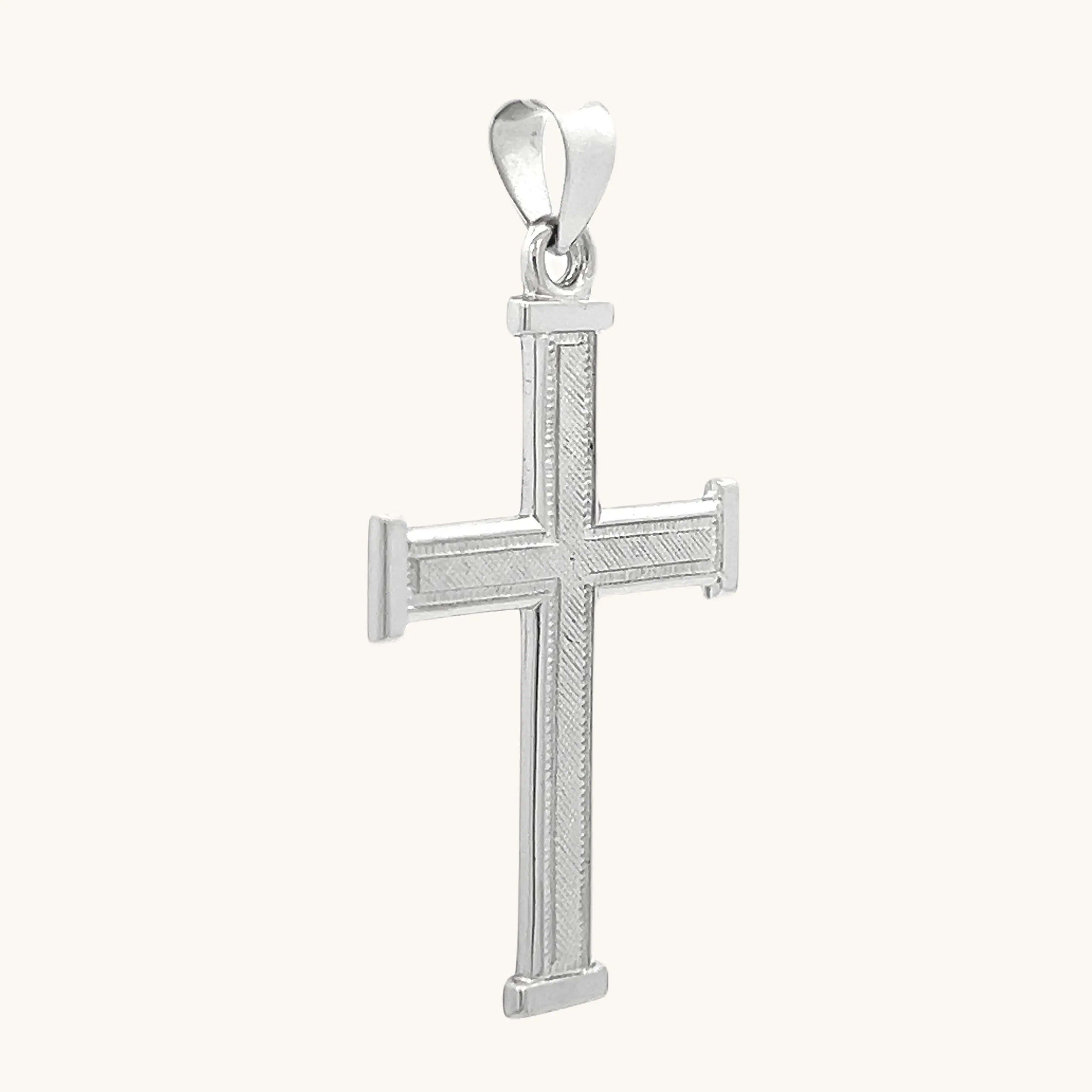 925 STERLING SILVER TEXTURED SQUARED EDGE CROSS PENDANT