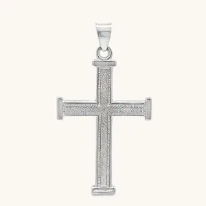 925 STERLING SILVER TEXTURED SQUARED EDGE CROSS PENDANT