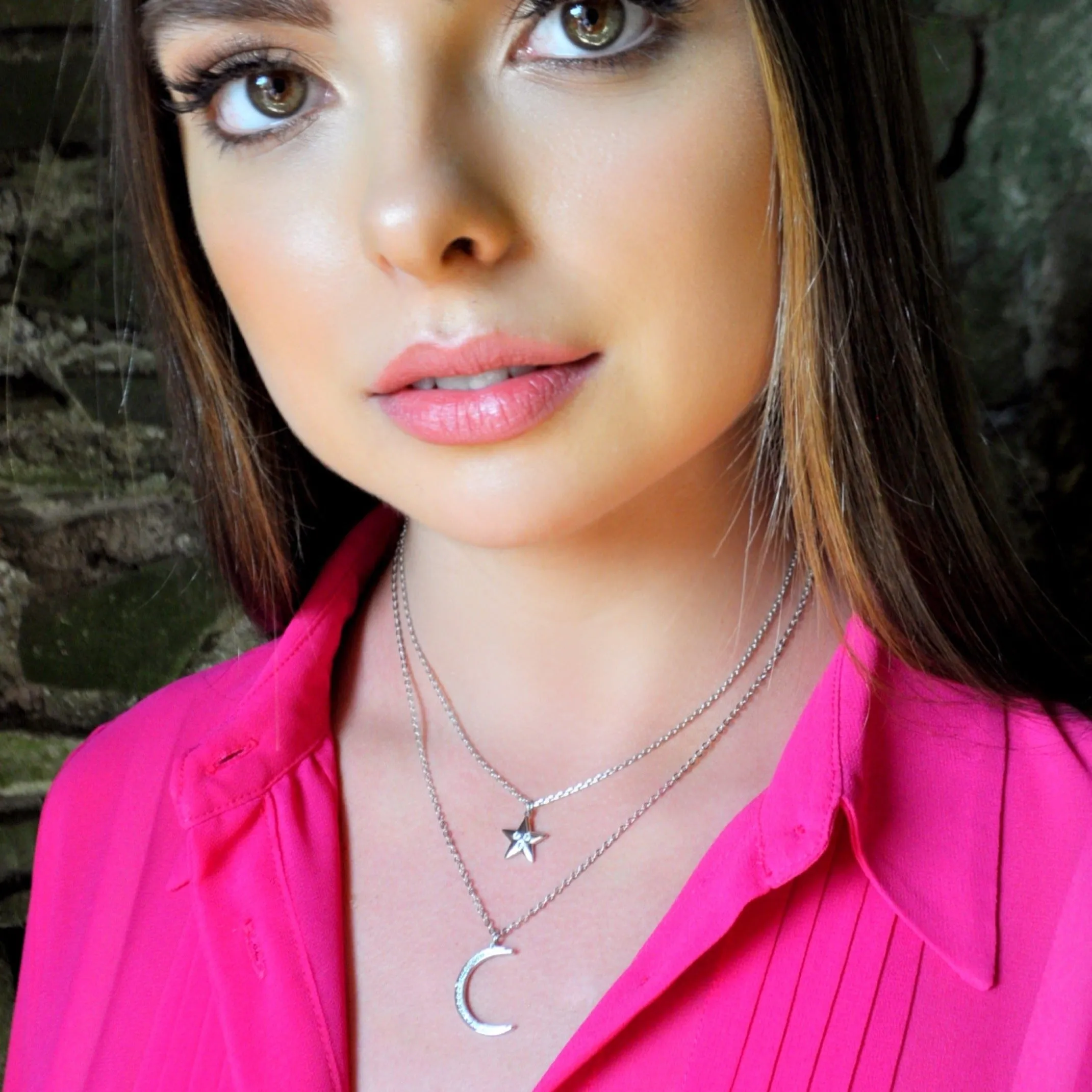Absolute Star & Moon Layered Necklace - Silver