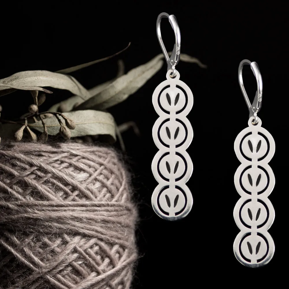 Abstracted Yarn Skein and Stockinette Stitch Motif Earrings in Sterling Silver