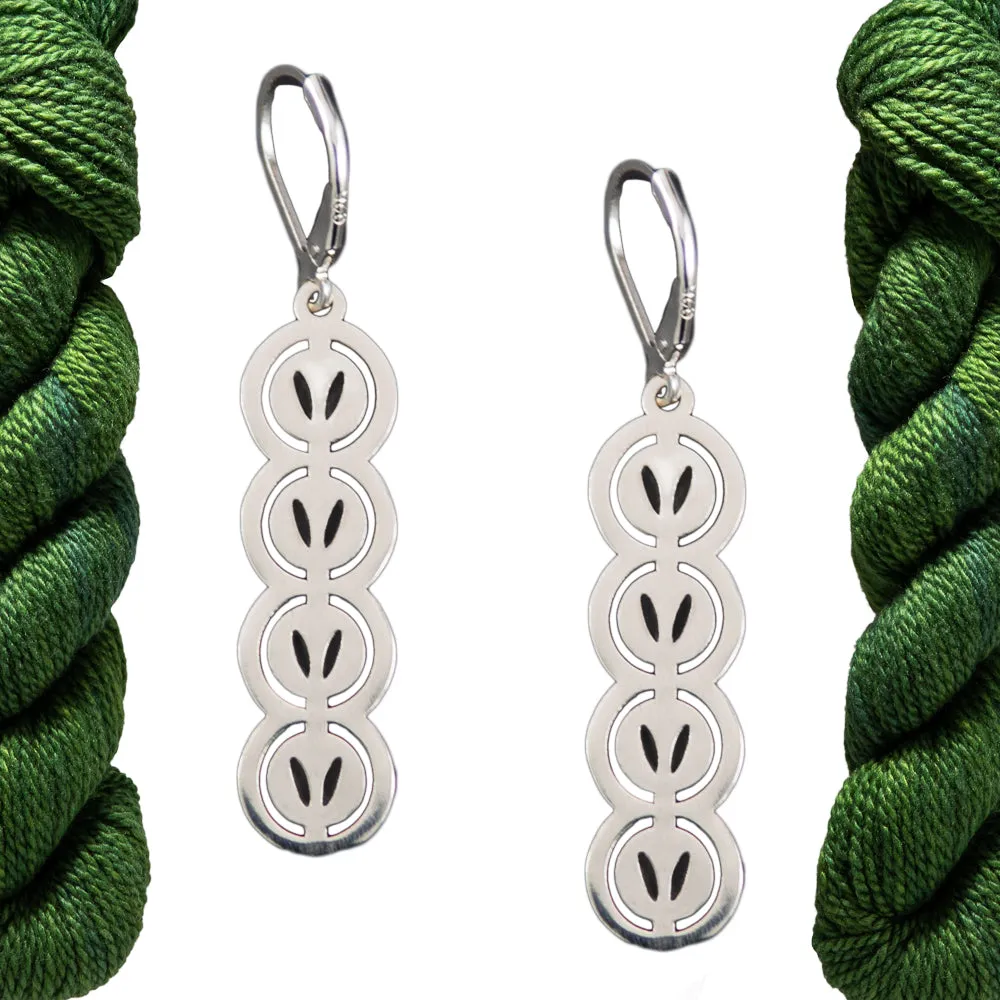 Abstracted Yarn Skein and Stockinette Stitch Motif Earrings in Sterling Silver