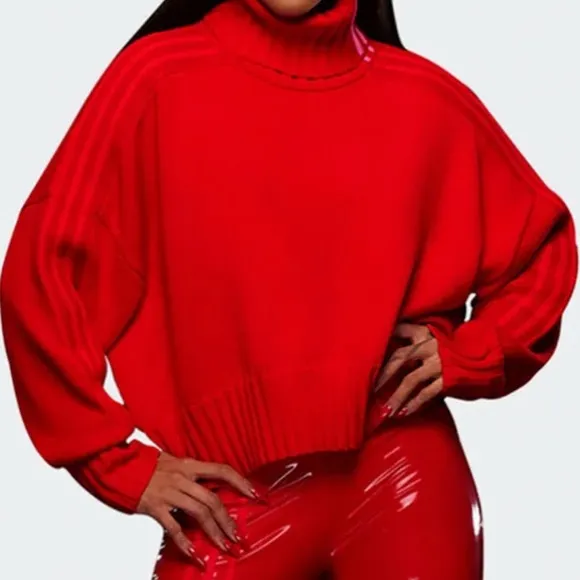 Adidas x IVY PARK Boxy Cropped Turtleneck Sweater Red/Pink Large