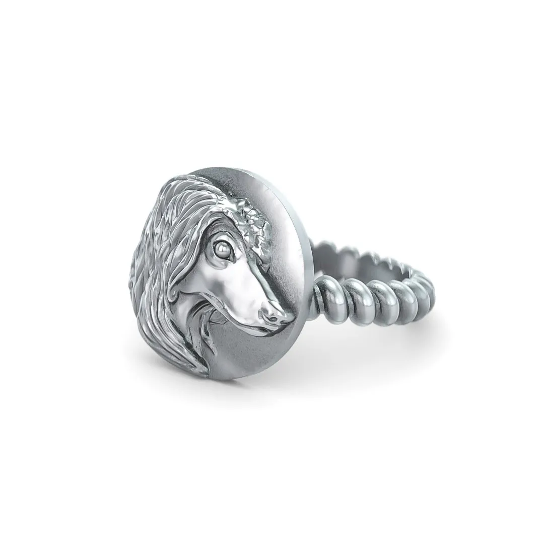Afghan Hound Coin Twisted Wire Rope Ring