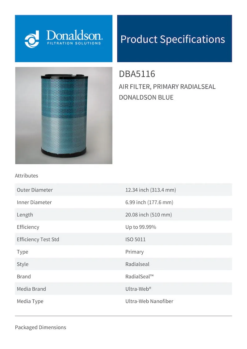 Air Filter, Primary Radialseal Donaldson Blue - P185116