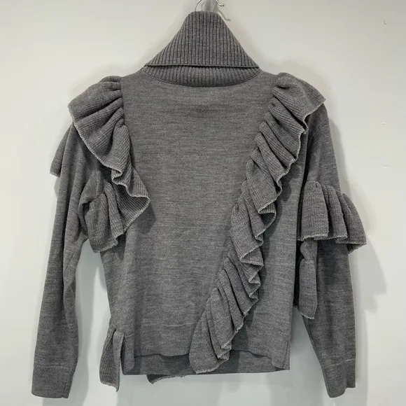 Alice   Olivia Grey Libbie Ruffled Pullover Sweater