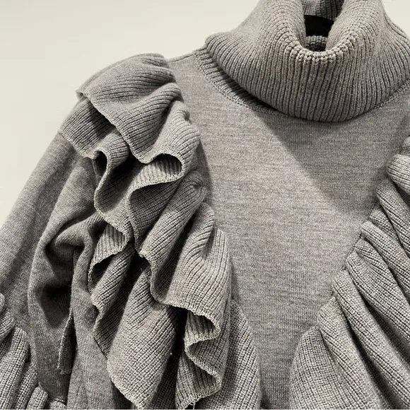Alice   Olivia Grey Libbie Ruffled Pullover Sweater