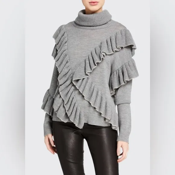 Alice   Olivia Grey Libbie Ruffled Pullover Sweater