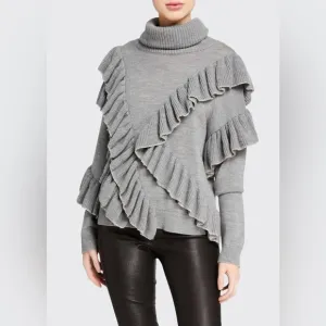 Alice   Olivia Grey Libbie Ruffled Pullover Sweater