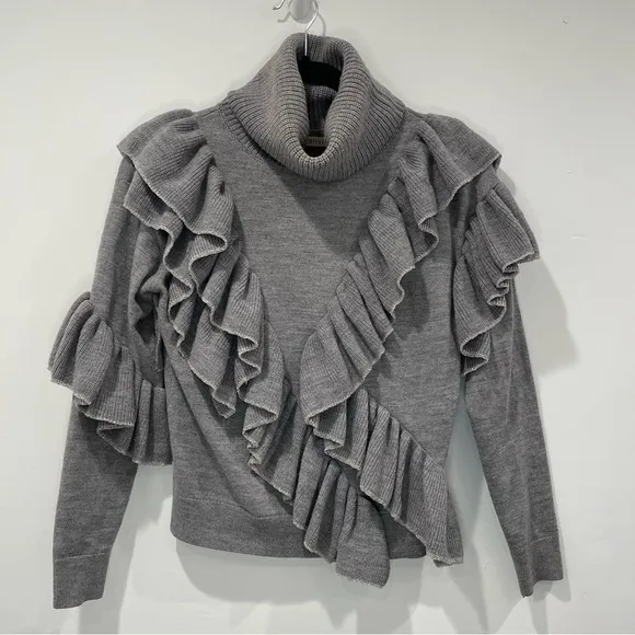 Alice   Olivia Grey Libbie Ruffled Pullover Sweater