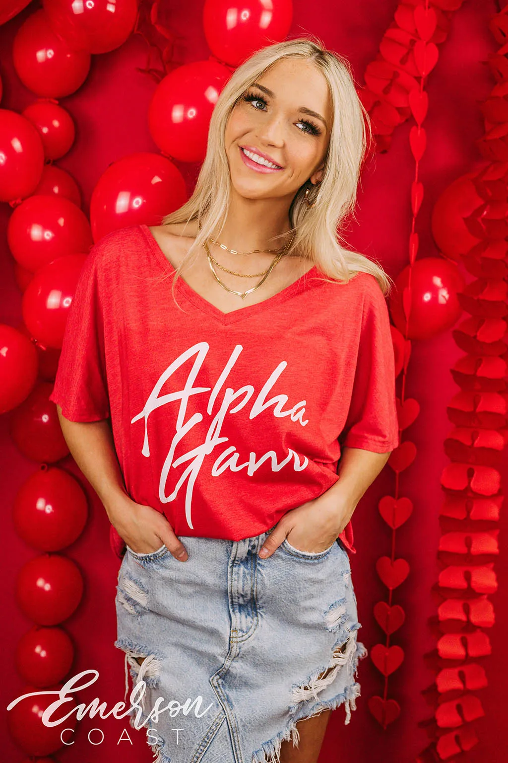 Alpha Gam Recruitment Simple Slouchy V Neck Tee