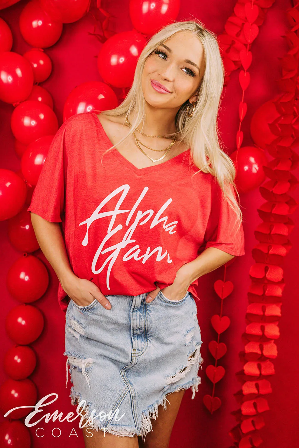 Alpha Gam Recruitment Simple Slouchy V Neck Tee