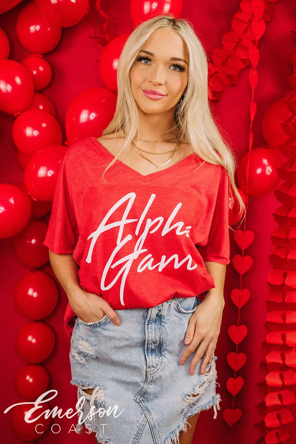 Alpha Gam Recruitment Simple Slouchy V Neck Tee