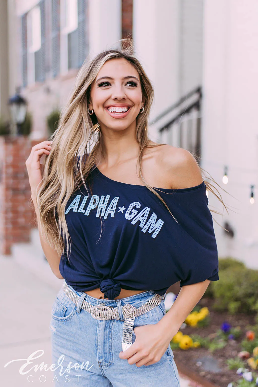 Alpha Gamma Delta Navy Slouchy Tee