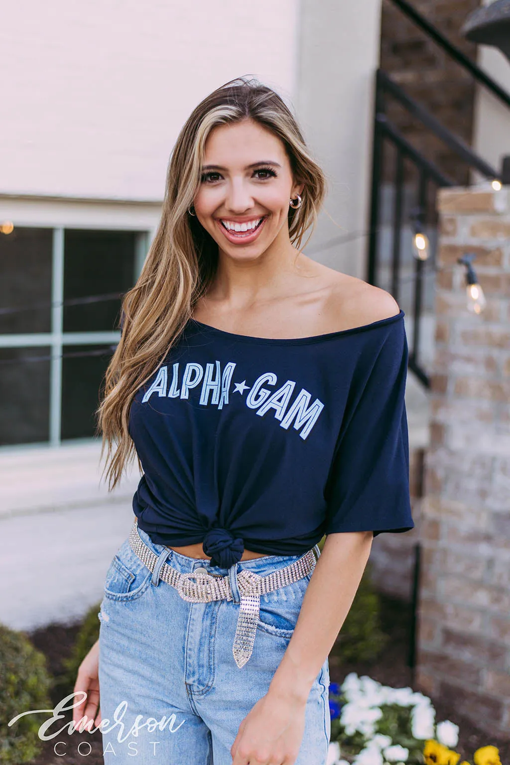 Alpha Gamma Delta Navy Slouchy Tee