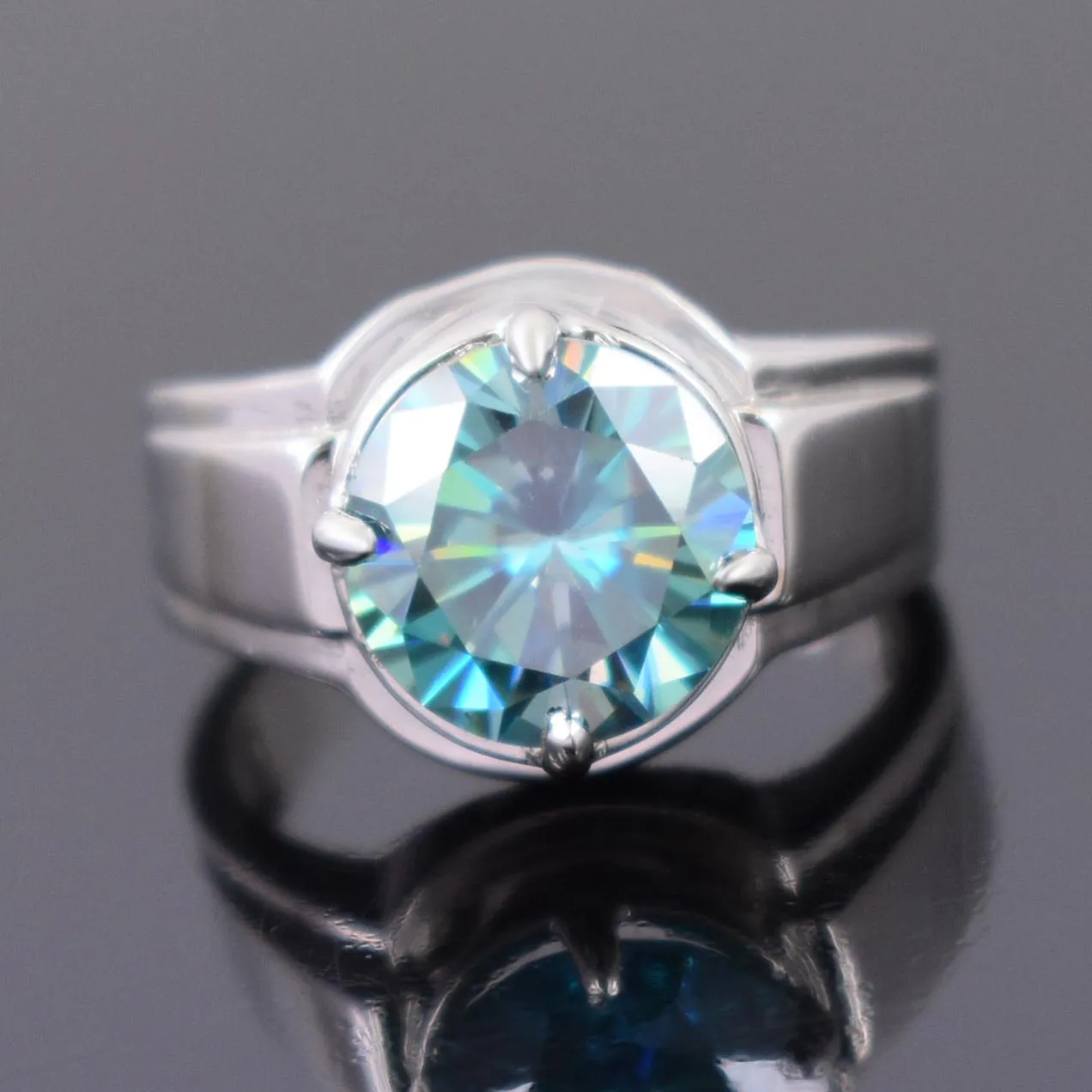Amazing Blue Diamond Solitaire Ring in 925 Silver- 5.00 Ct Certified.Excellent Cut & Great Sparkle! Gift For Wedding/Birthday!