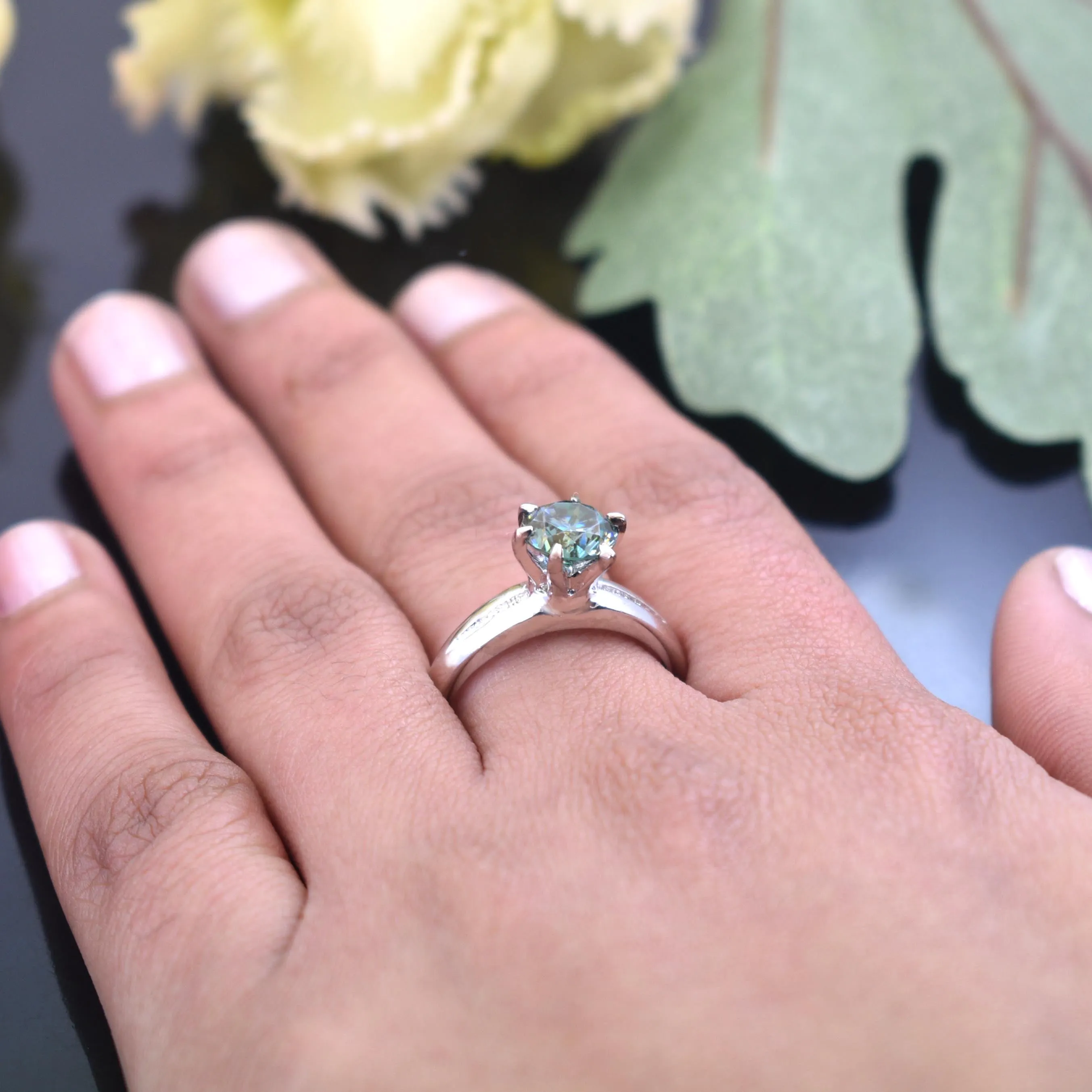Amazing Blue Diamond Solitaire Ring in 925 Silver with Prongs, Great Shine & Luster! Gift For Wedding/Birthday, Certified 1.50 Carat