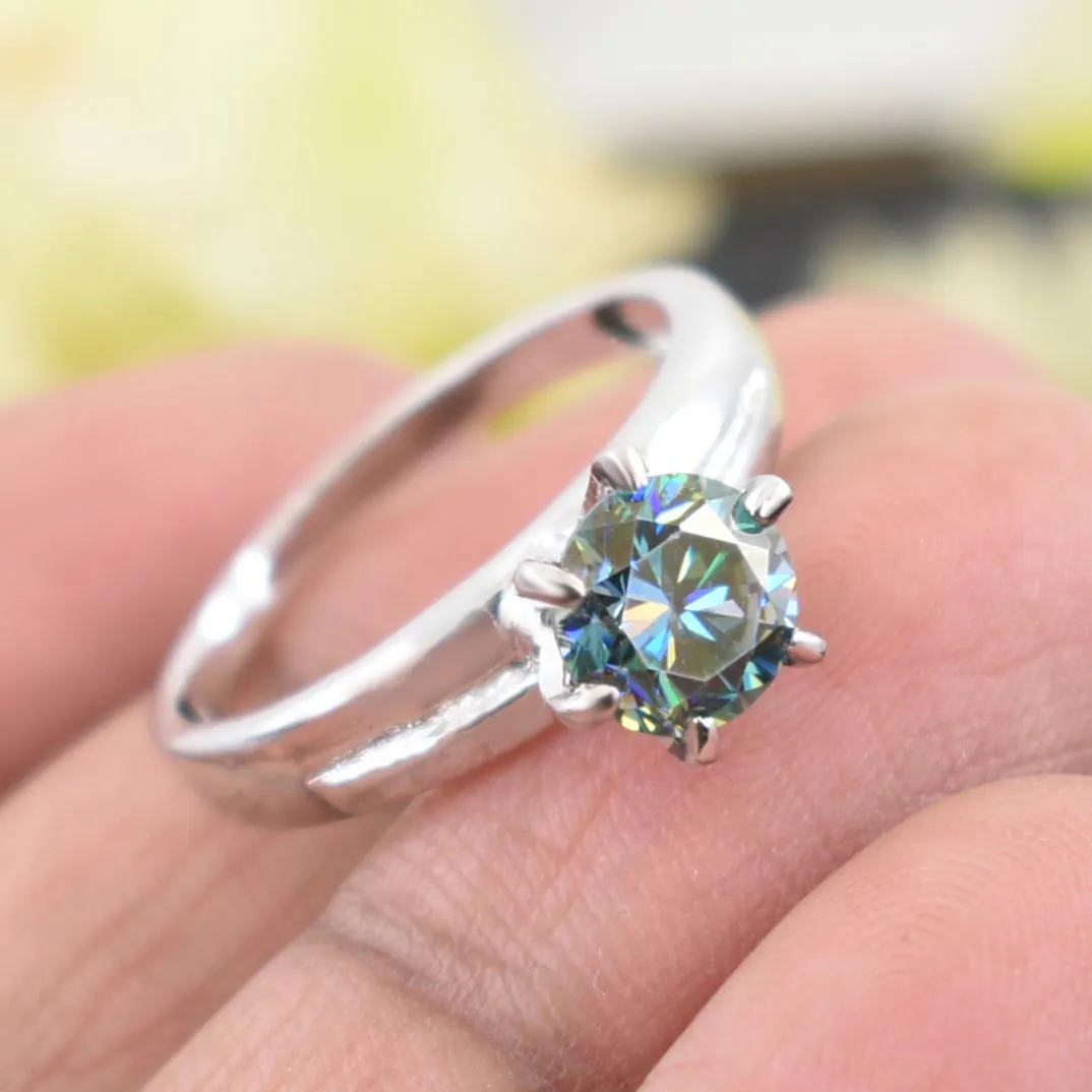 Amazing Blue Diamond Solitaire Ring in 925 Silver with Prongs, Great Shine & Luster! Gift For Wedding/Birthday, Certified 1.50 Carat