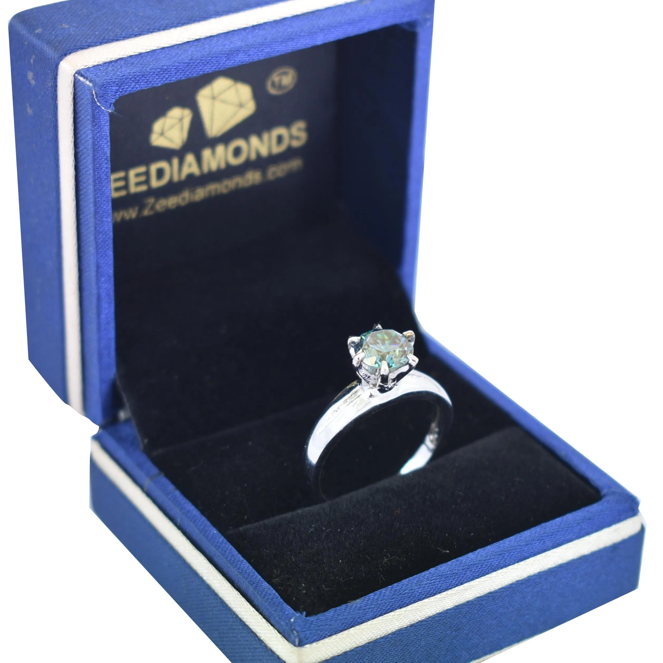 Amazing Blue Diamond Solitaire Ring in 925 Silver with Prongs, Great Shine & Luster! Gift For Wedding/Birthday, Certified 1.50 Carat