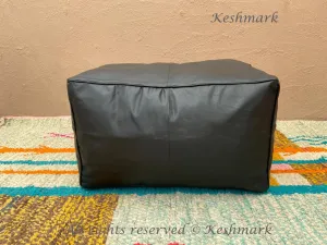 Amazing Ottoman Pouf Moroccan leather, delivered unstuffed ottoman square pouf, Black pouf handmade footstool square pouffe Moroccan