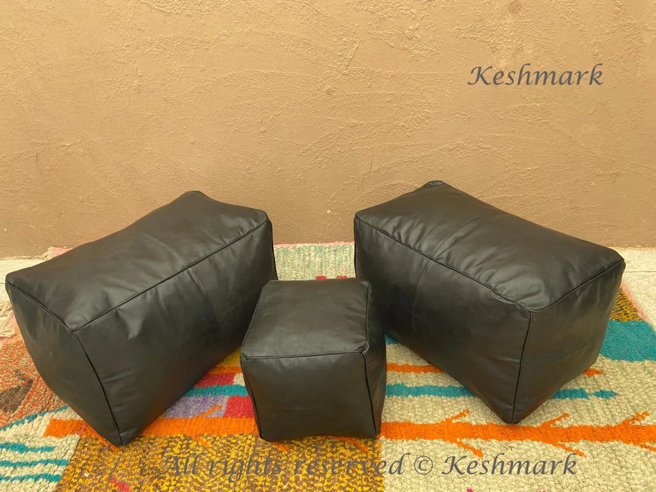 Amazing Ottoman Pouf Moroccan leather, delivered unstuffed ottoman square pouf, Black pouf handmade footstool square pouffe Moroccan