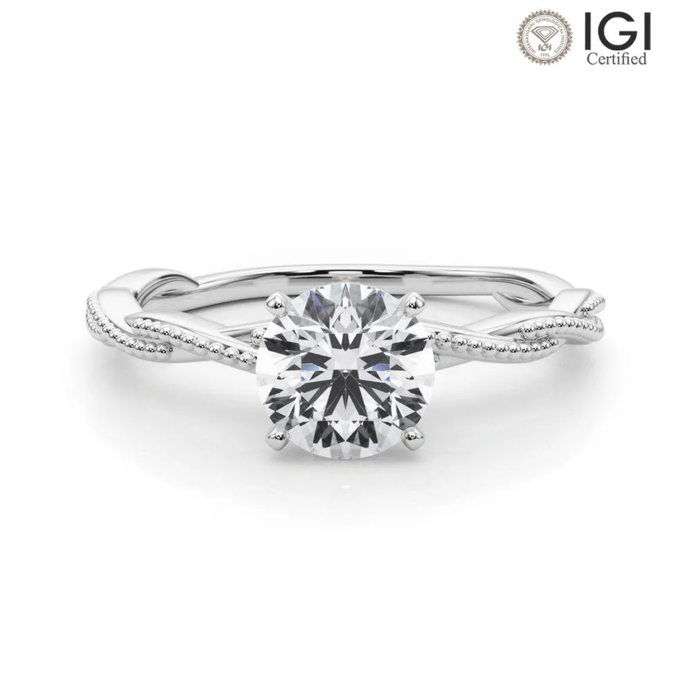 Anastasia Twisted Vine Round Lab Grown Diamond Solitaire Engagement Ring IGI Certified