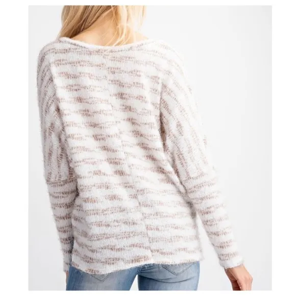 Angora Stripe Slouchy Sweater w/Slits